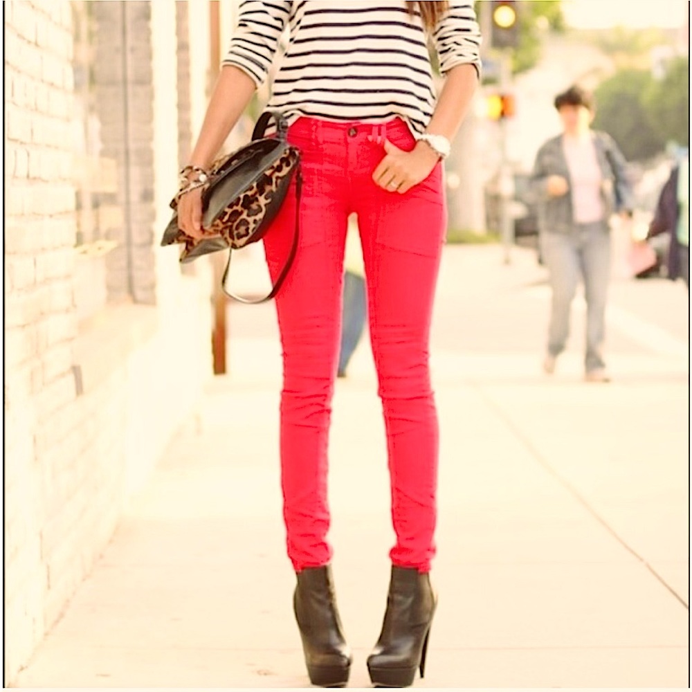 FP Red HOT Moto Skinny Jeans with Zip Pockets Size 29